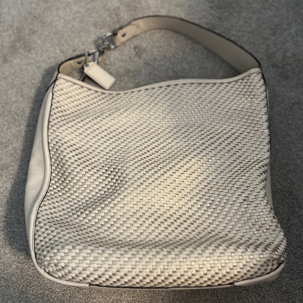 Coach White Woven Hobo Bag